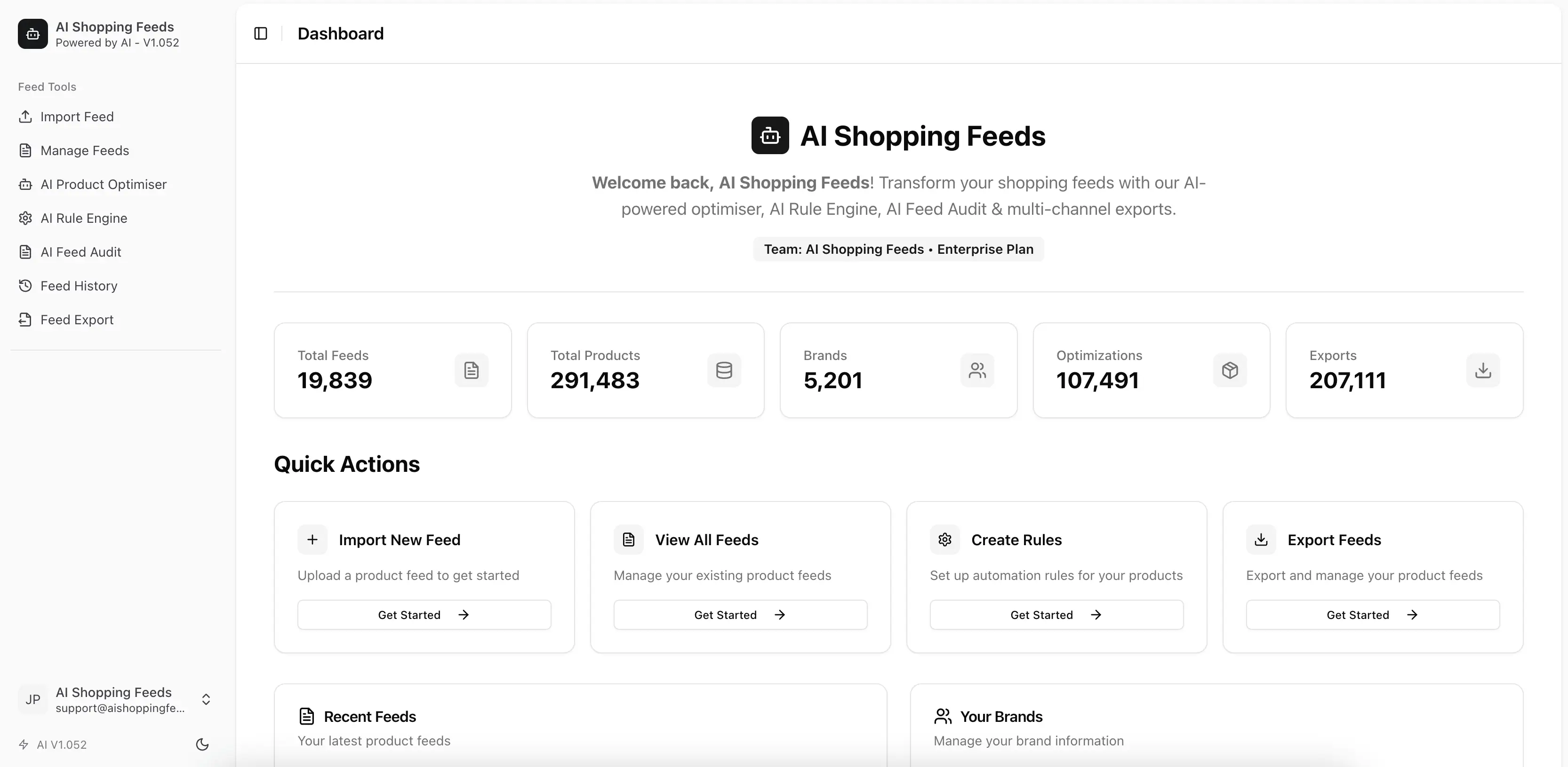 AI Shopping Feeds dashboard showing product feed optimization interface